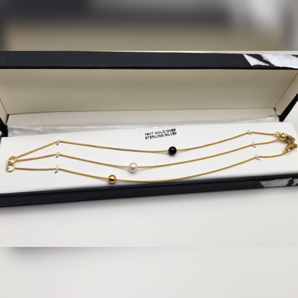 Giani Bernini 18k Gold Over Sterling Silver 3 strand Bracelet. Pearl G…